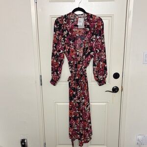 Chelsea28 Red and Black Floral Long Sleeve Dress